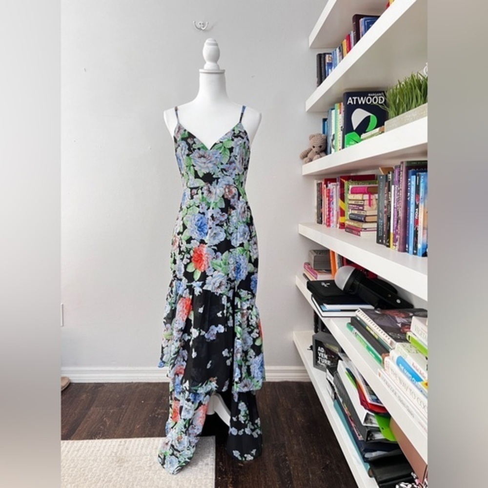 Lulus Effortless Energy Floral Multi Print Asymmetrical Maxi Dress size small - Picture 2 of 13